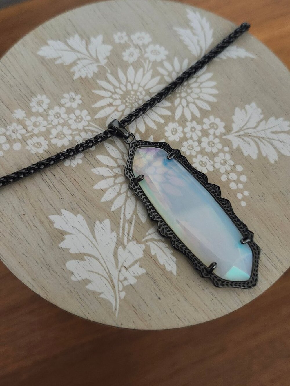Kendra Scott Opalite Frances Gunmetal Black Pendant Necklace